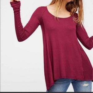 NEW Free People Scoop Neck Trapeze Stretch Jersey Ribbed Knit Long Sleeve Top